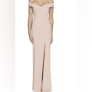 Lord & Taylor Off the shoulder criss cross back trumpet gown | Dessy Collection